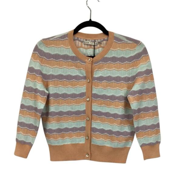 Alice + Olivia Sweaters - Alice + Olivia Wave Stripe Summer Knit Cardigan In Pastels Size Small